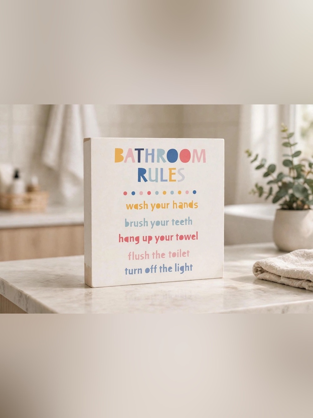Bathroom Rules Wood Box Sign 
for Home Bathroom Restroom Tabletop Shelf Decor